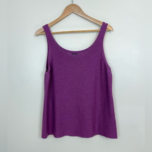 EILEEN FISHER Purple 100% Merino Wool Italian Yarn  Knit Tank Top - Size L - Picture 1 of 9
